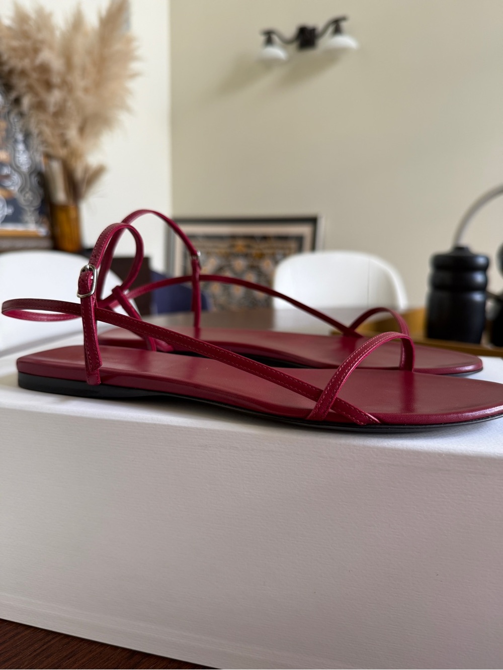 The Row Bare Minimal Strappy Sandals in Ruby Red - Picture 3 of 5